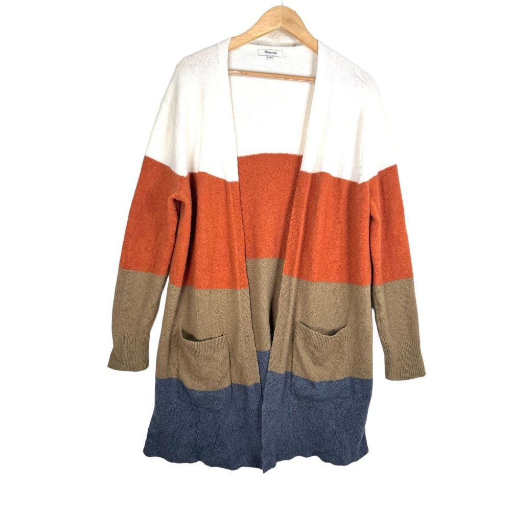 Madewell Kent color block wool blend long cardigan preppy 90s sz M
